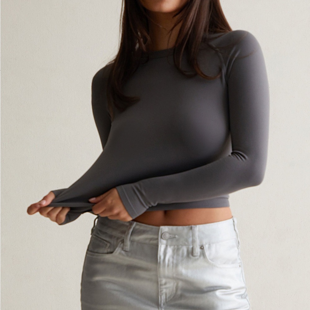 PacSun Contour Brynn Seamless Long Sleeve Top (Gray) - small